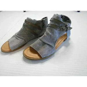 Blowfish Malibu Bella Canvas Womens Beige Gray Ankle Open Toe Sandals Size 7